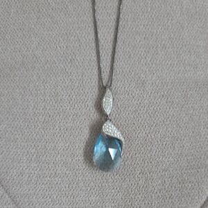 Swarovski Sterling Silver Elegant Blue Teardrop Pendant Necklace